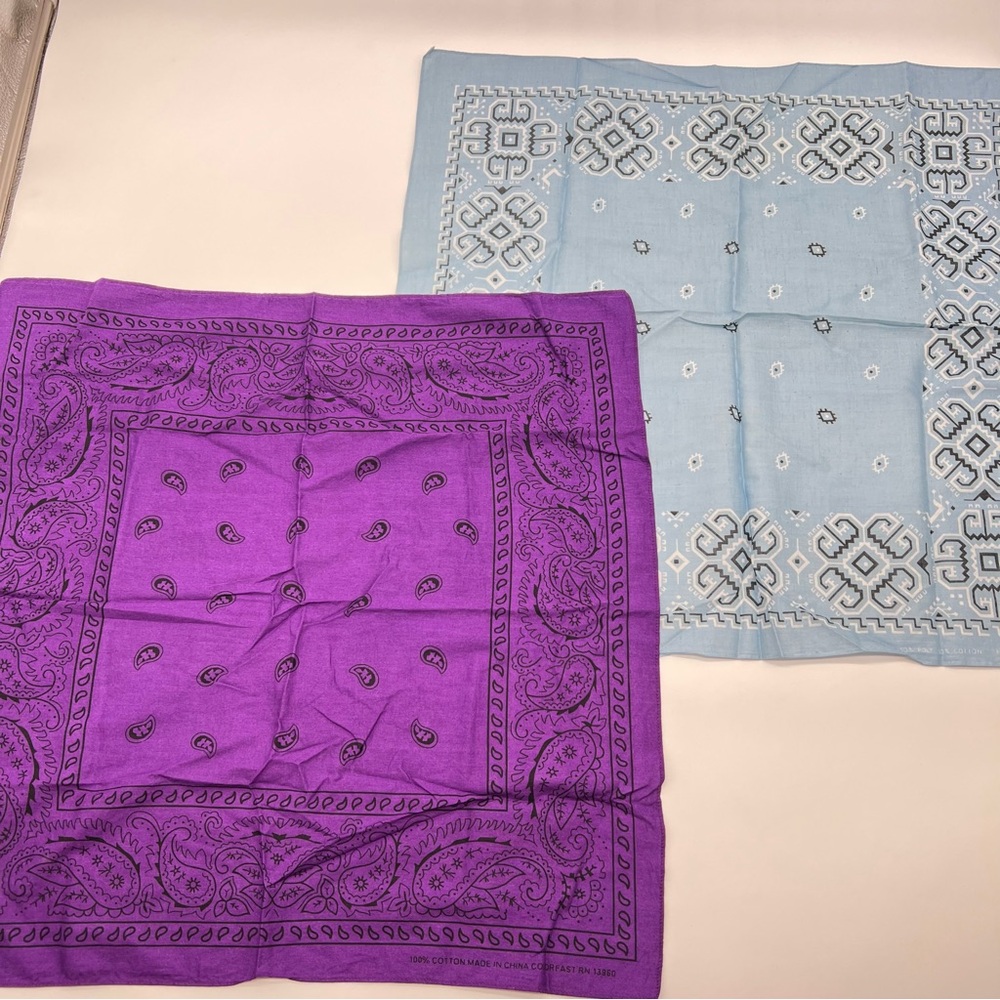 Vintage Paris Accessories Vibrant Blue & Purple Abstract/Paisley 2 Bandanas Set